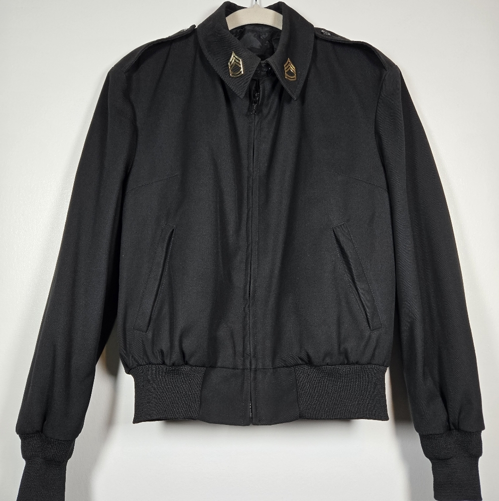 Vintage Sidran Black Military Zip Up Wool Blend Bomber Jacket Womens Size 12